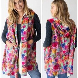 Natural Life Cardigan Blanket Kimono Medium/s Womens Floral Paisley Hooded New